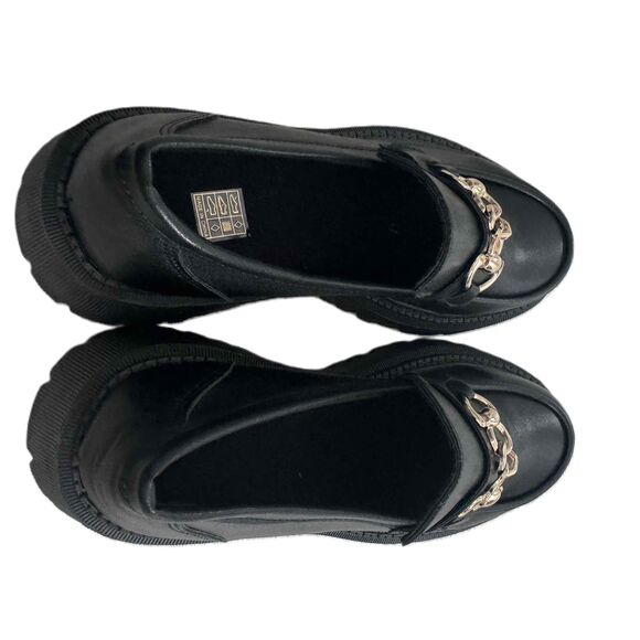 Lug Sole Loafers Black Gold Chain Embellished Chunky Sole Polished NWOT Size 40 - Picture 9 of 10